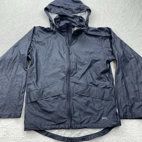 Helly Hansen Jacket Mens‎ Small Blue Polyurethane Snap Zip Up Fishing Rain Coat - Picture 1 of 9